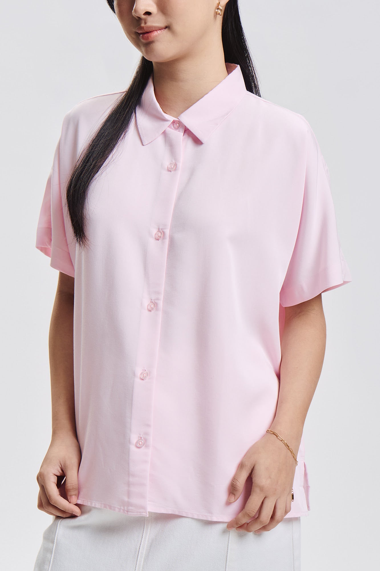Dress Code Loose Short Sleeve Button Down Top