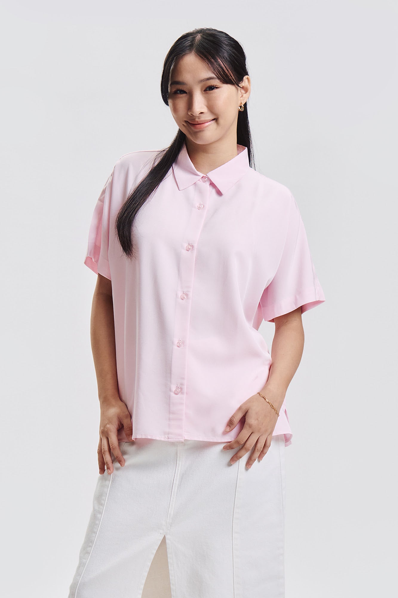 Dress Code Loose Short Sleeve Button Down Top