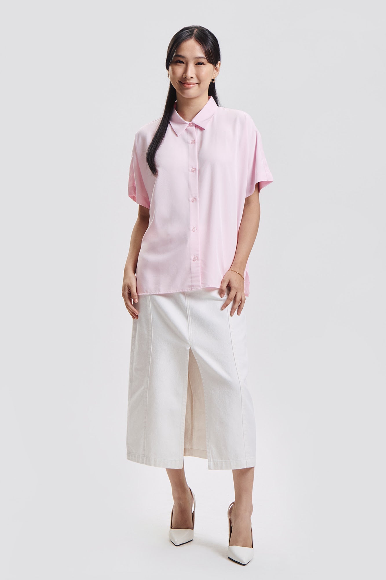 Dress Code Loose Short Sleeve Button Down Top