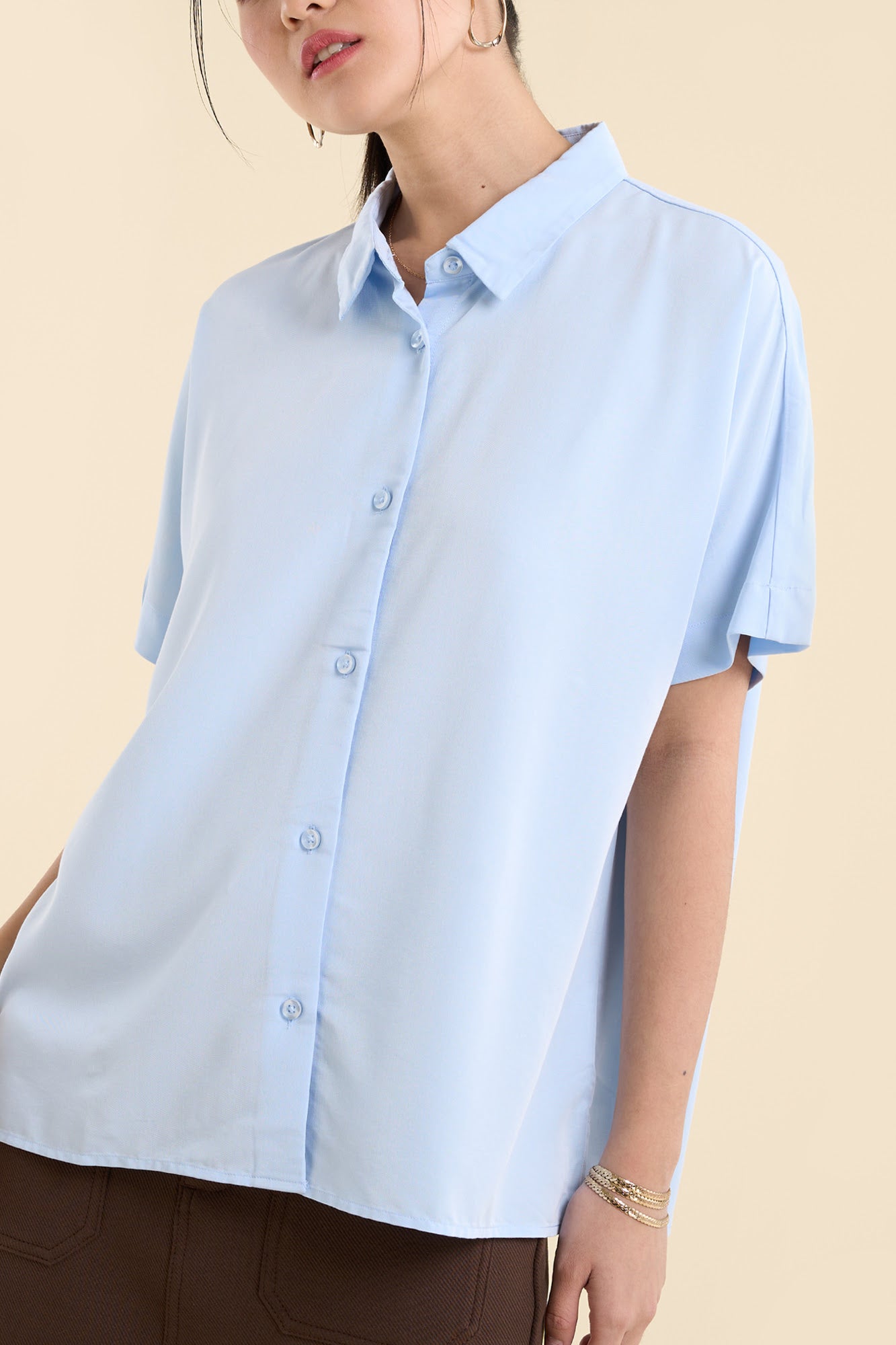Dress Code Loose Short Sleeve Button Down Top