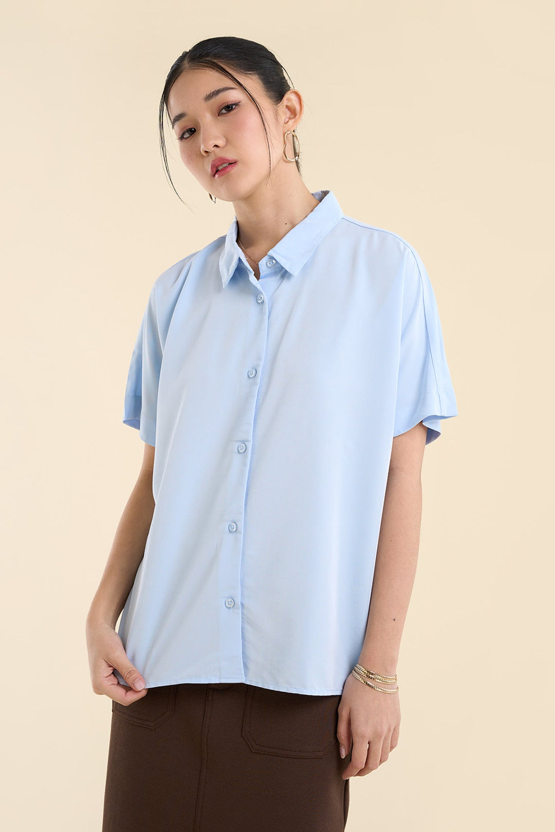 Dress Code Loose Short Sleeve Button Down Top