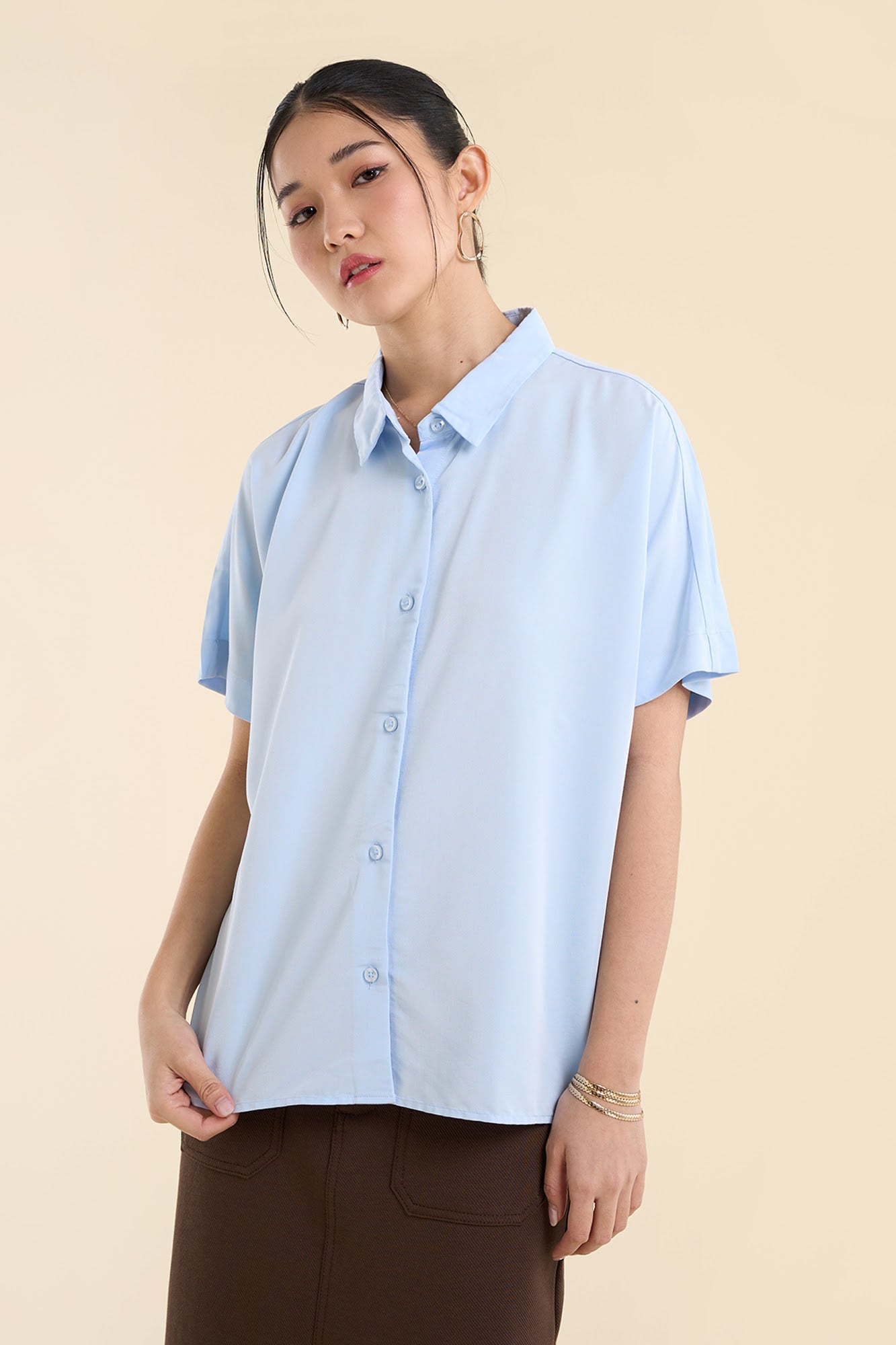 Dress Code Loose Short Sleeve Button Down Top
