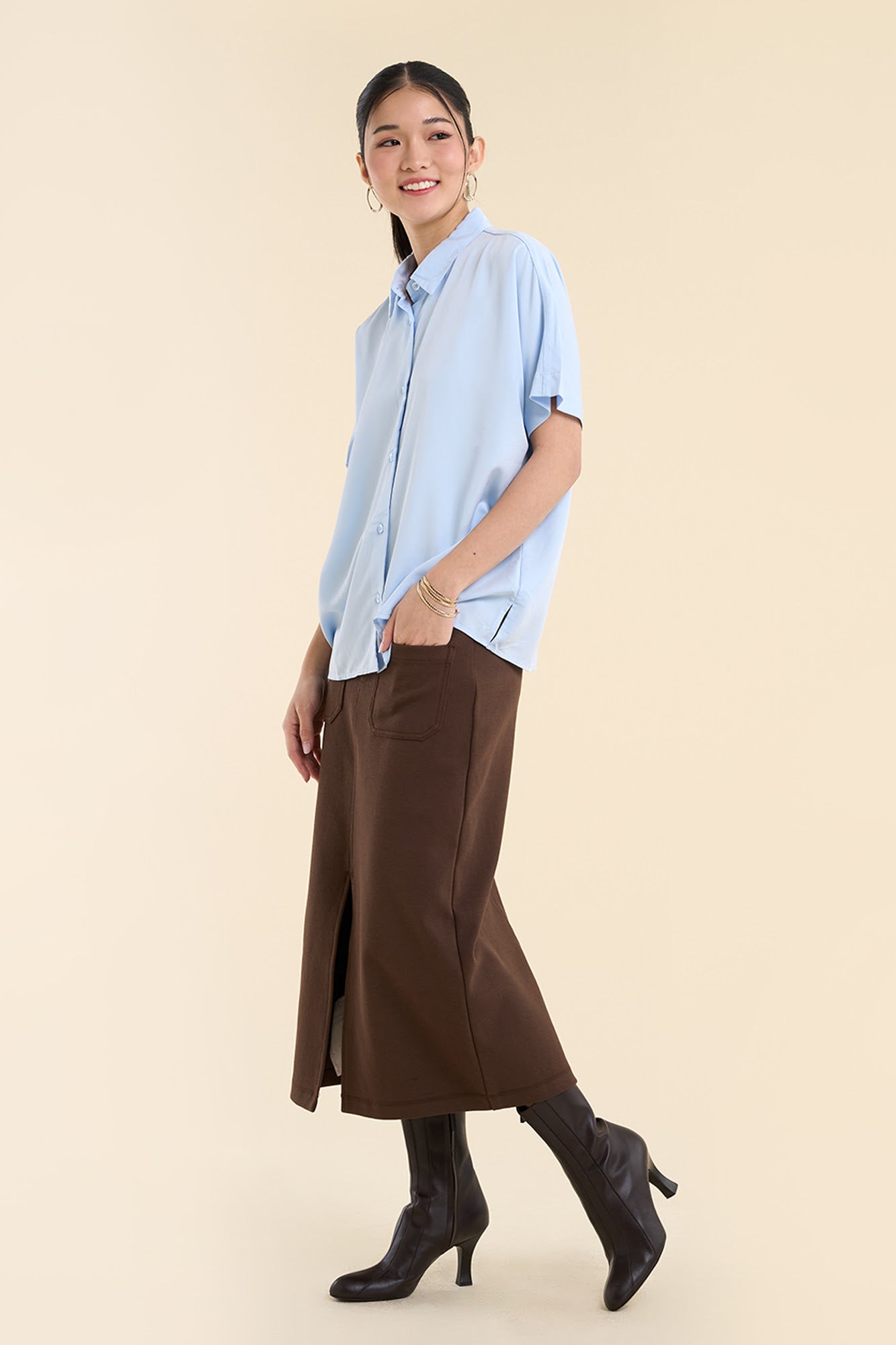 Dress Code Loose Short Sleeve Button Down Top