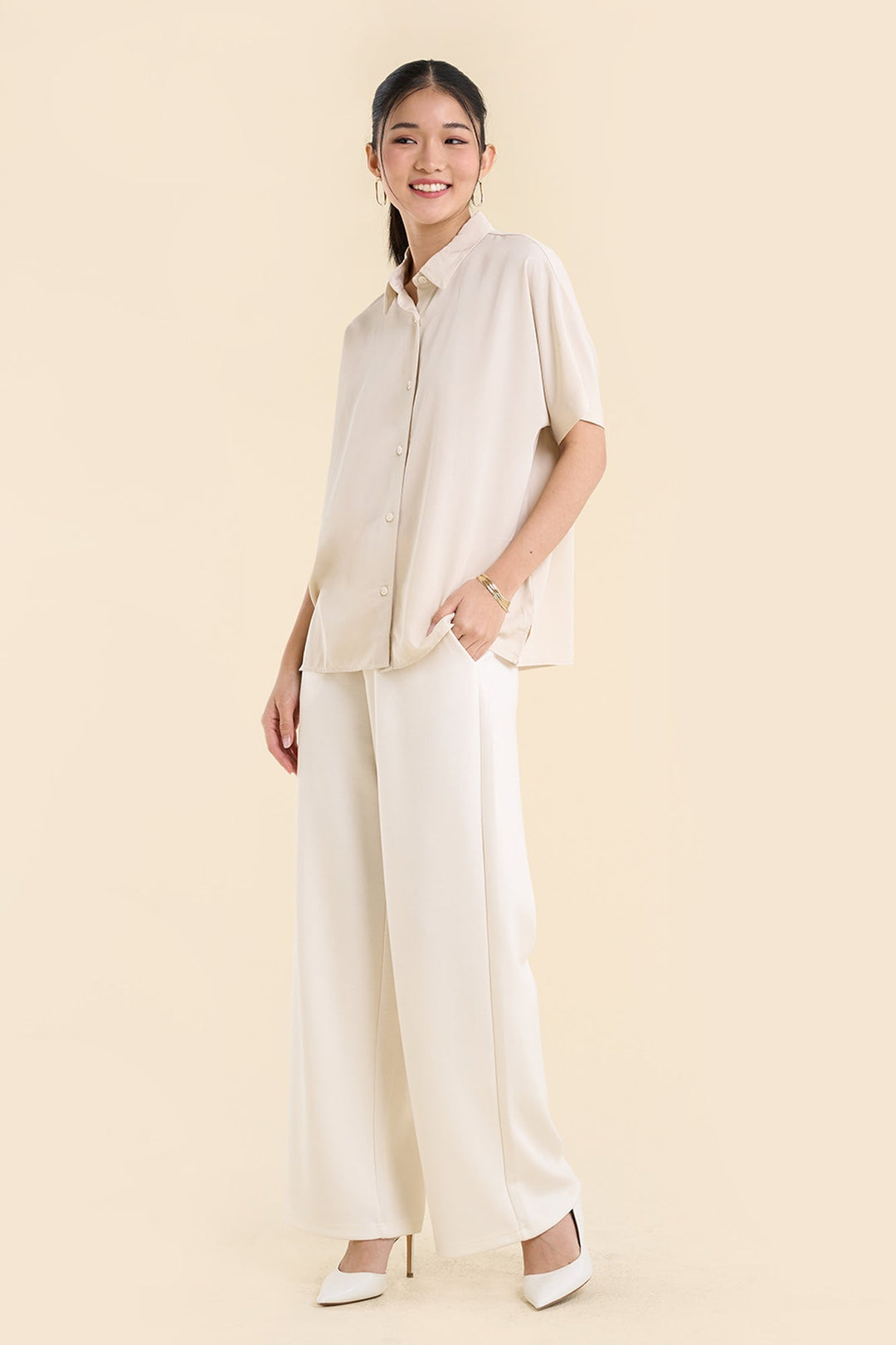 Dress Code Loose Short Sleeve Button Down Top