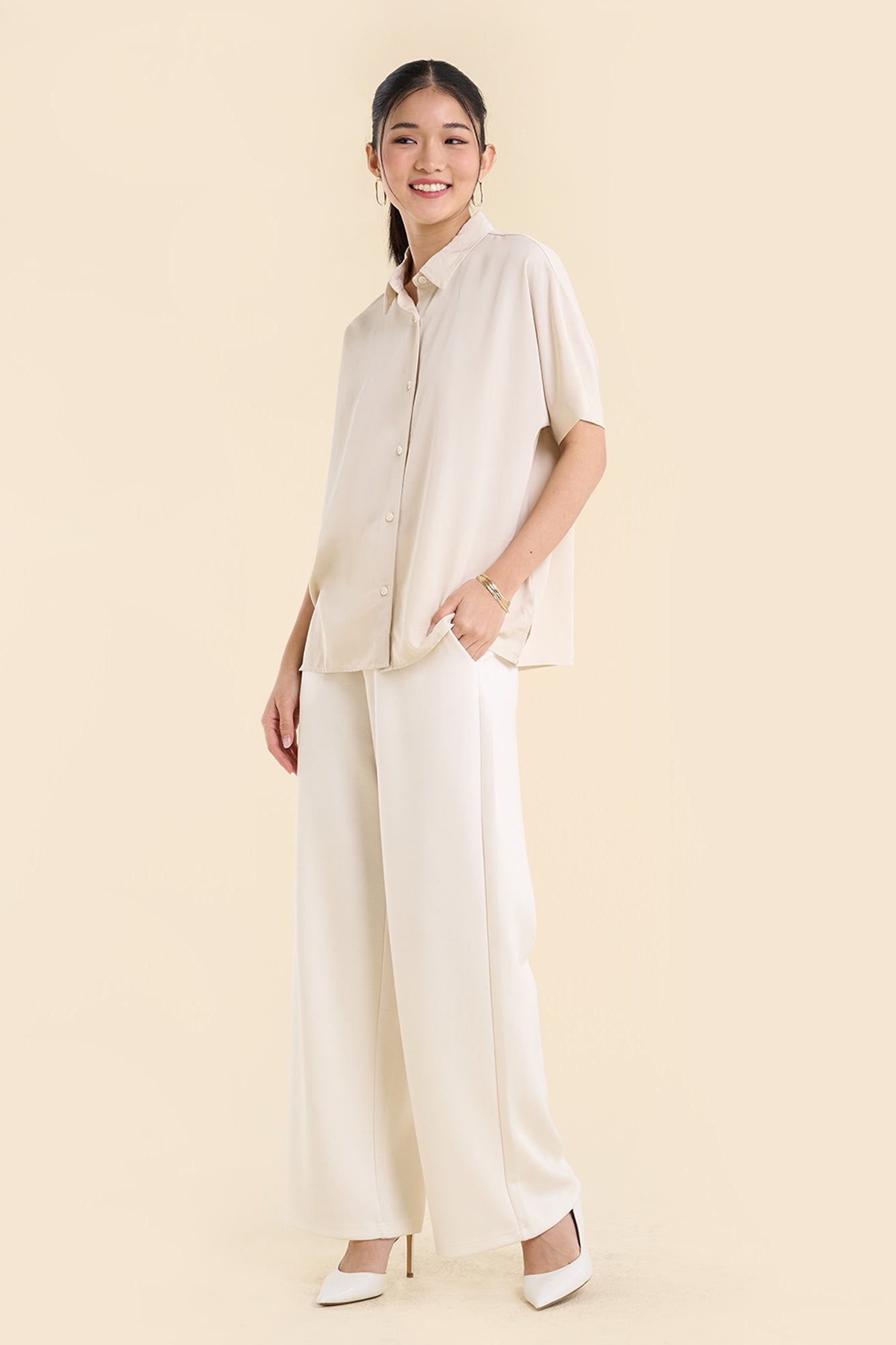 Dress Code Loose Short Sleeve Button Down Top