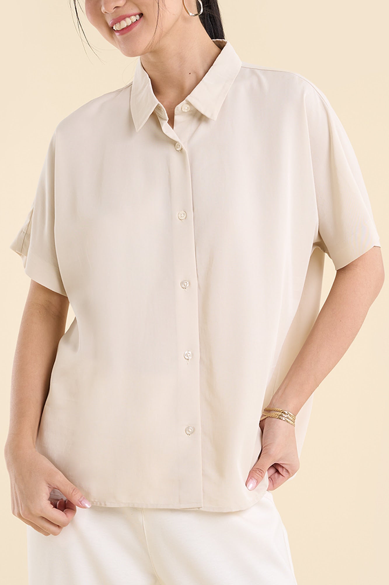 Dress Code Loose Short Sleeve Button Down Top