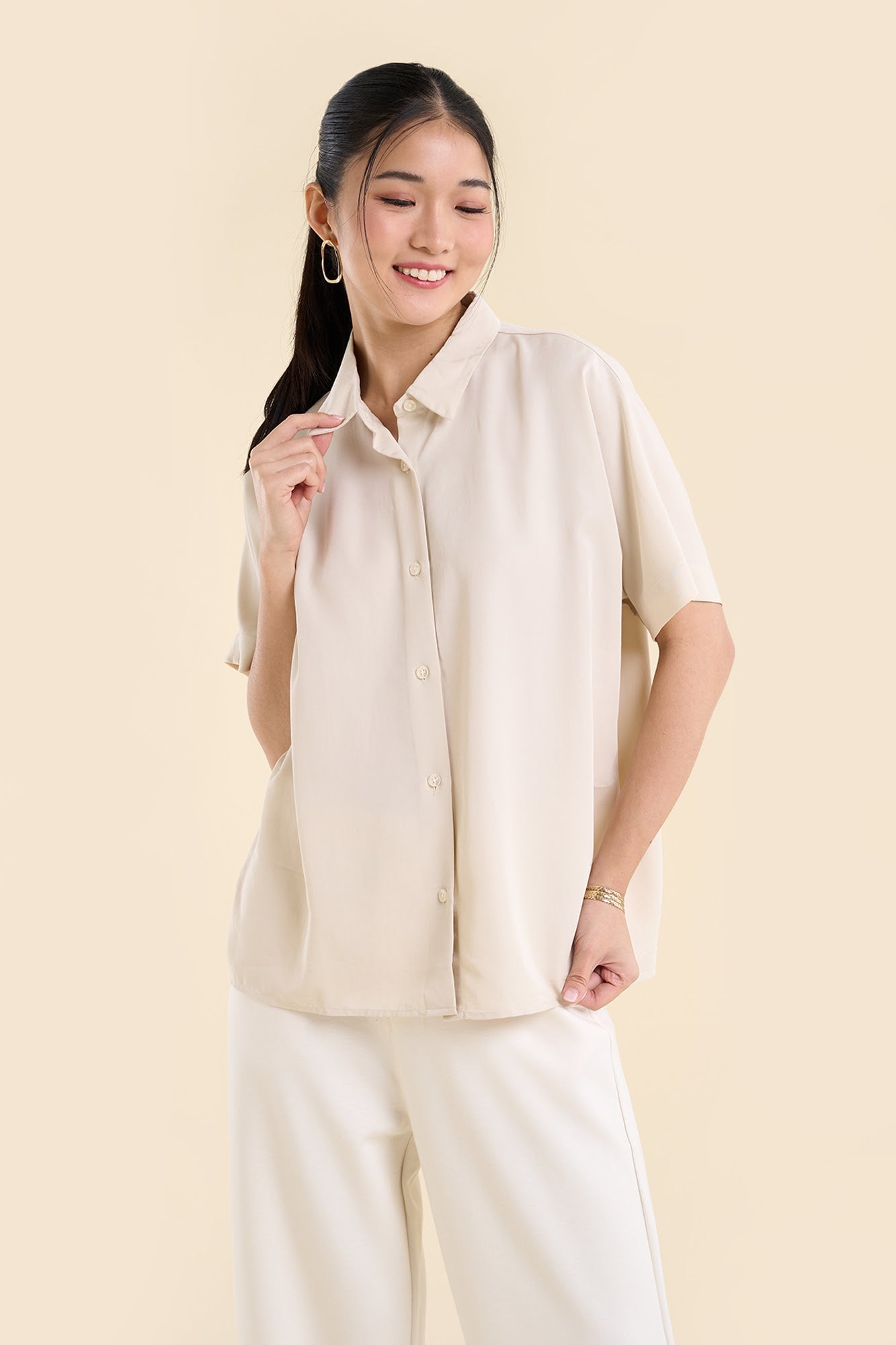 Dress Code Loose Short Sleeve Button Down Top