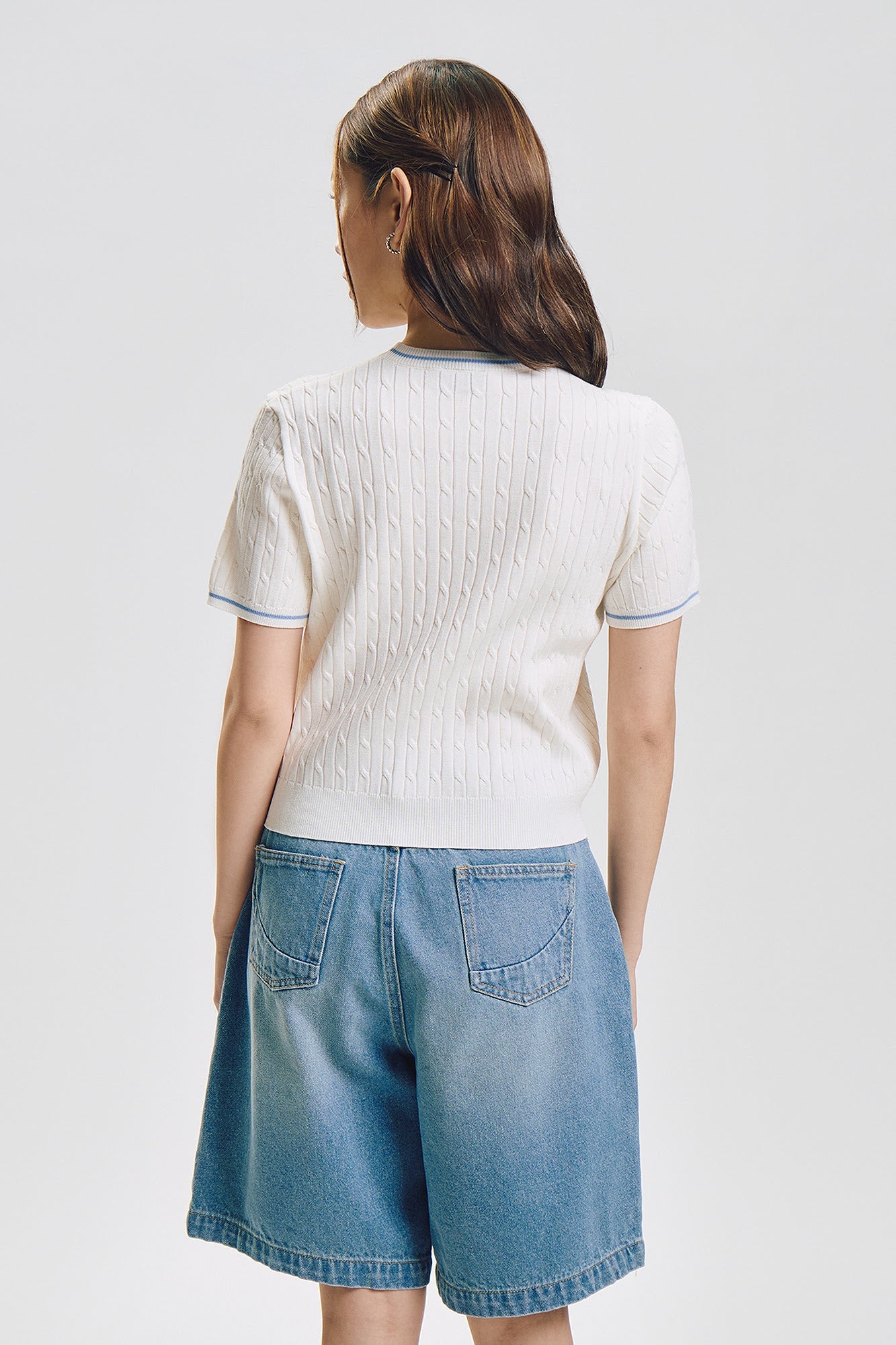 Cable Knit Regular Fit Top with Crest Branding and Contrast Detail