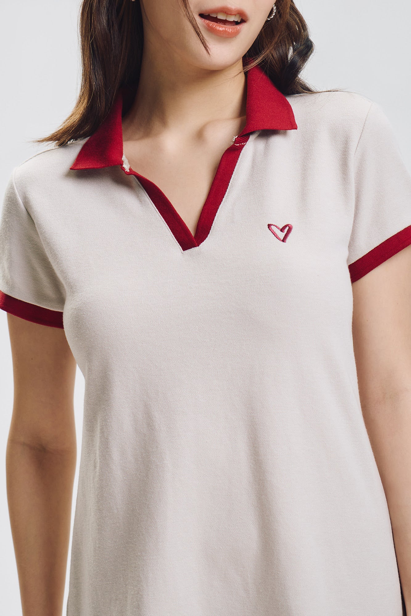 Slim Fit Collared Knit Dress with Heart Detail
