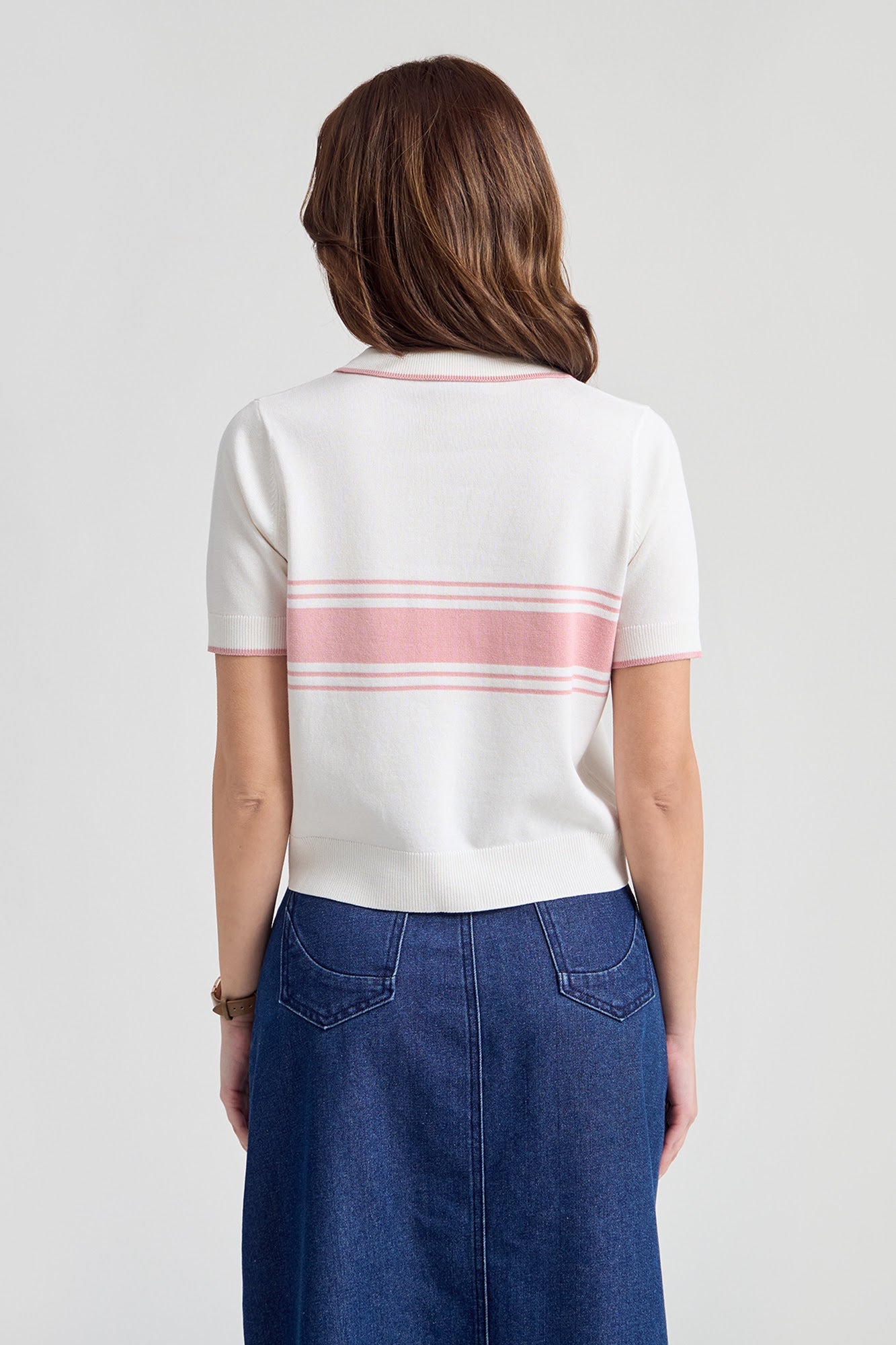 Relaxed Fit Flat Knit Polo with Color Block Detail