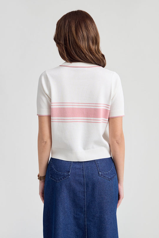 Relaxed Fit Flat Knit Polo with Color Block Detail