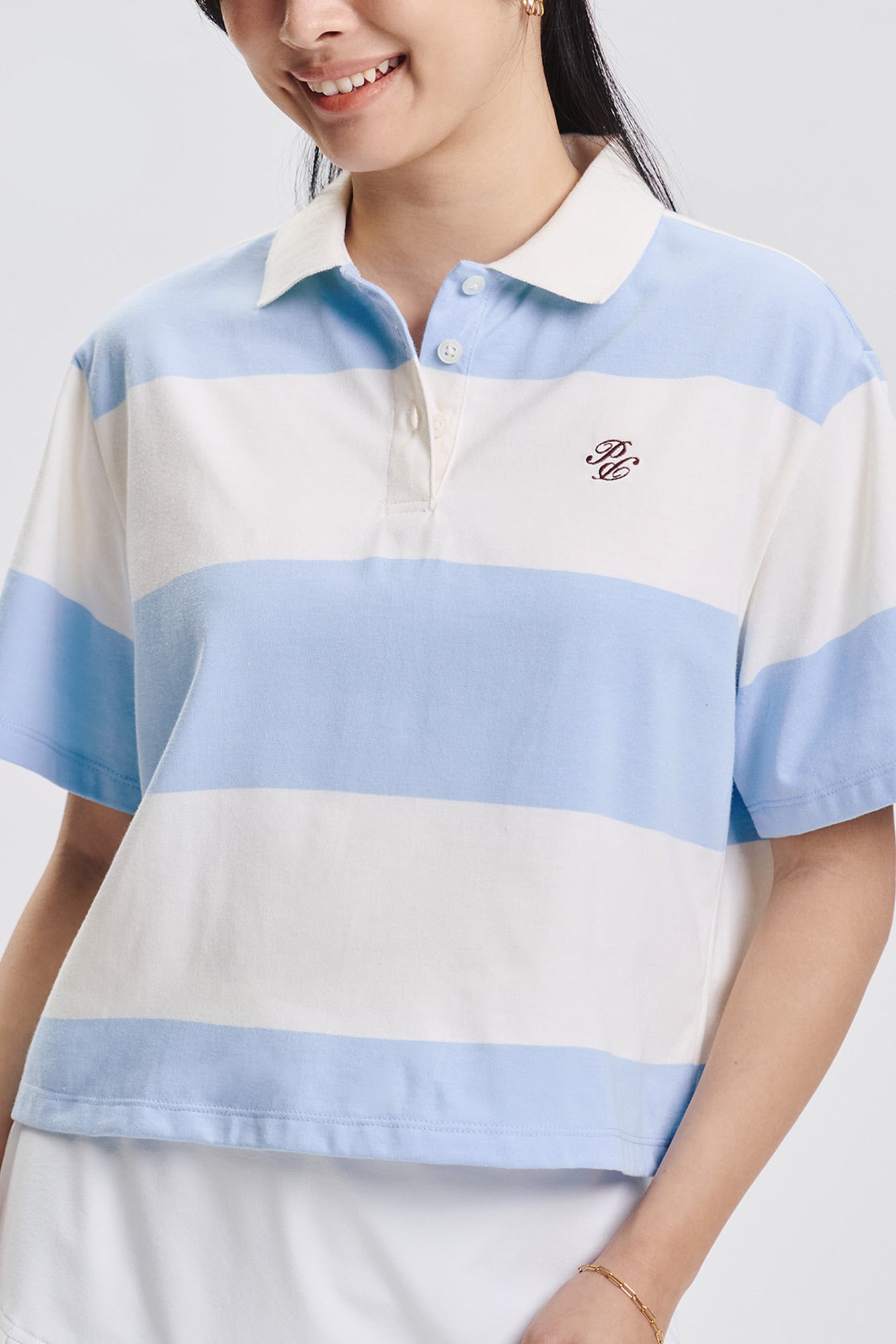 Stripes Boxy Polo with Crest Branding