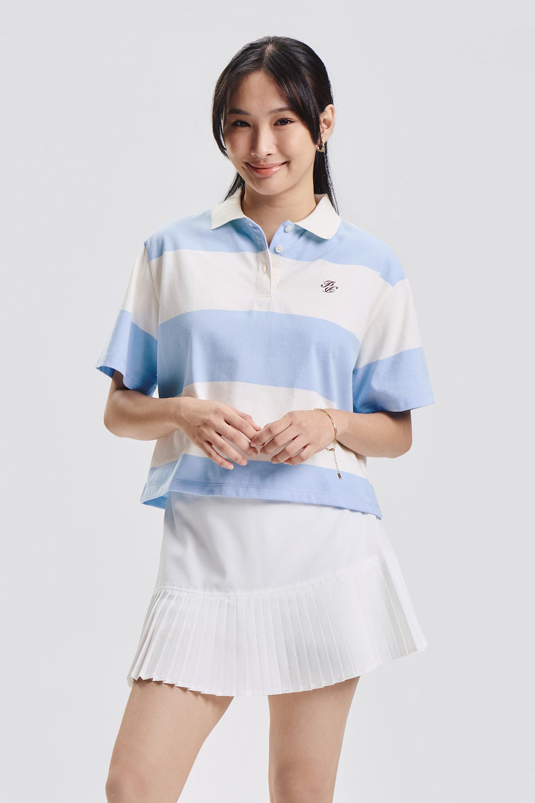 Stripes Boxy Polo with Crest Branding