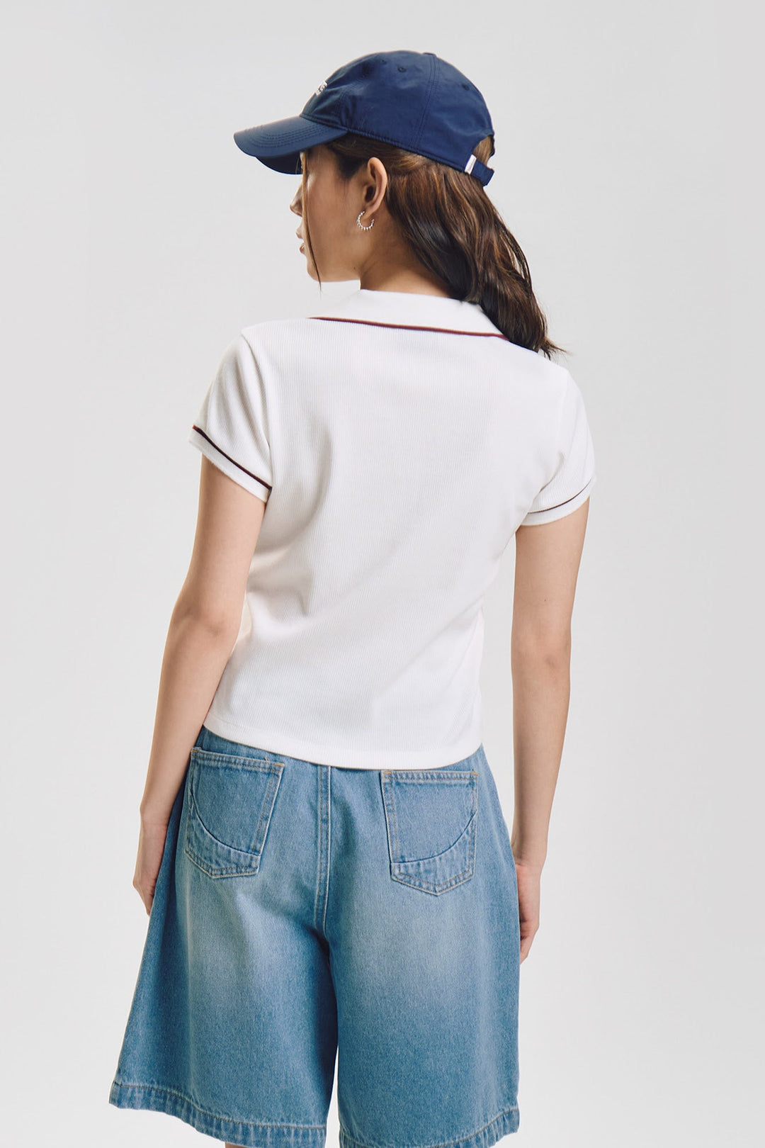 Ribbed Knit Polo with Contrast Details