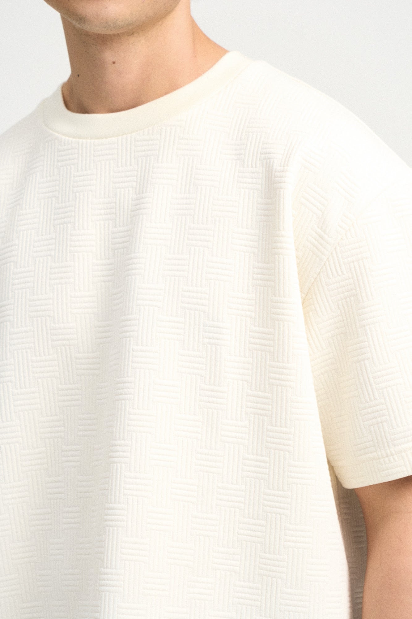 FACADE PATTERN ♥ Cotton Melange T-shirt /追跡付 Dress Code Relaxed Fit Textured Knit T-Shirt – PENSHOPPE