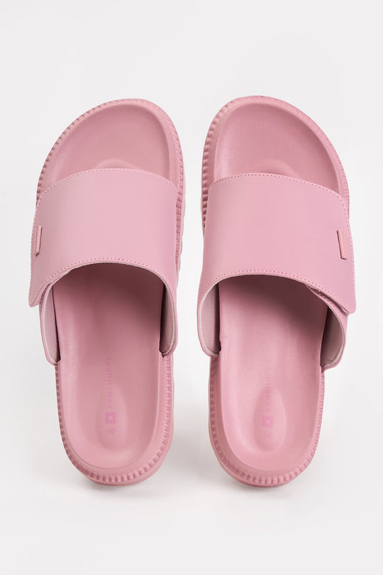Women's Platform Slides with Metal Branding