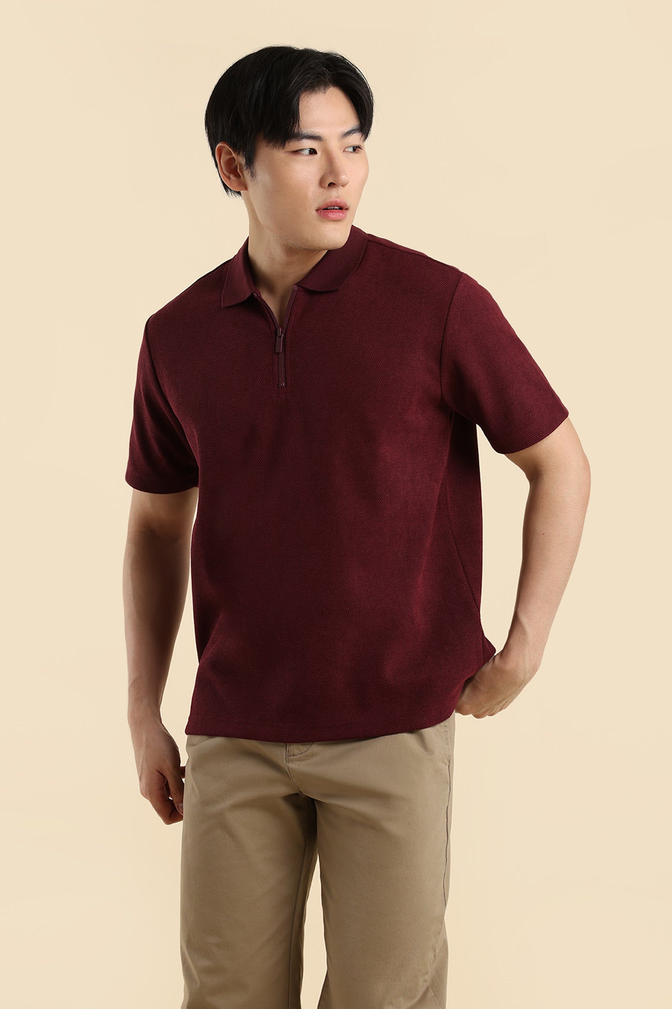 Dress Code Textured Half Zip Polo