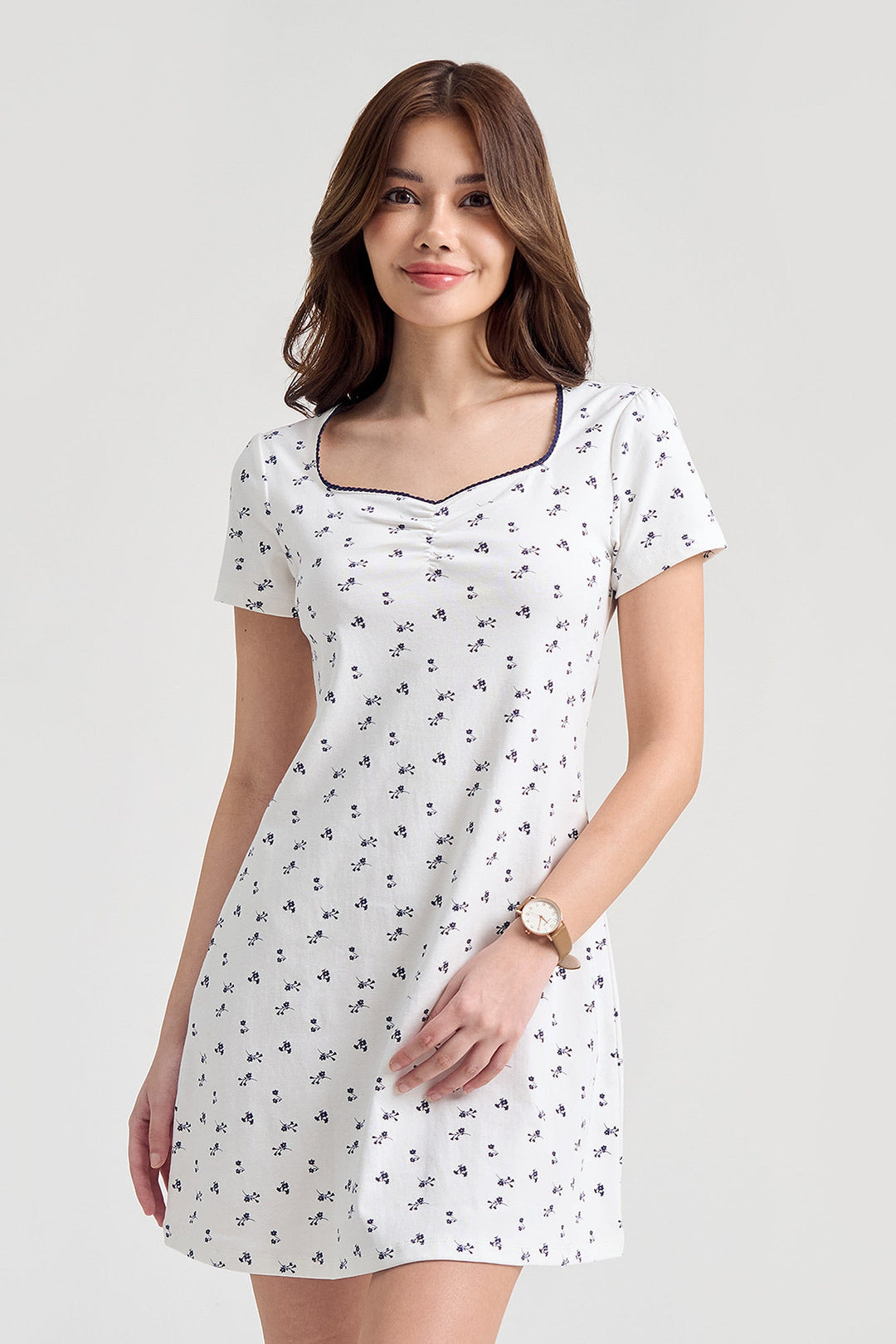 Floral All-Over Print Short Sleeve A-Line Dress