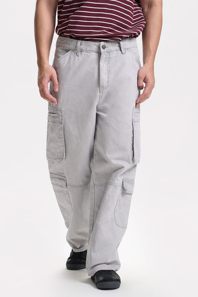 Wide 8-Pocket Washed Canvas Cargo Pants