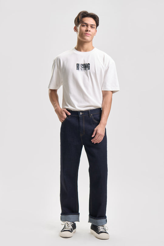 Straight Fit Turn-Up Hem Jeans