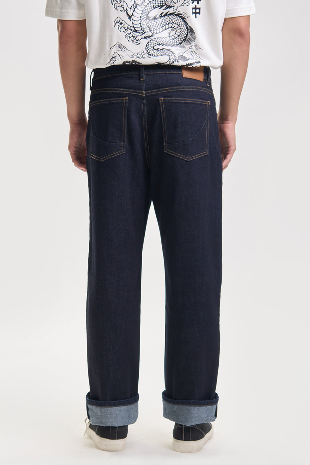 Straight Fit Turn-Up Hem Jeans