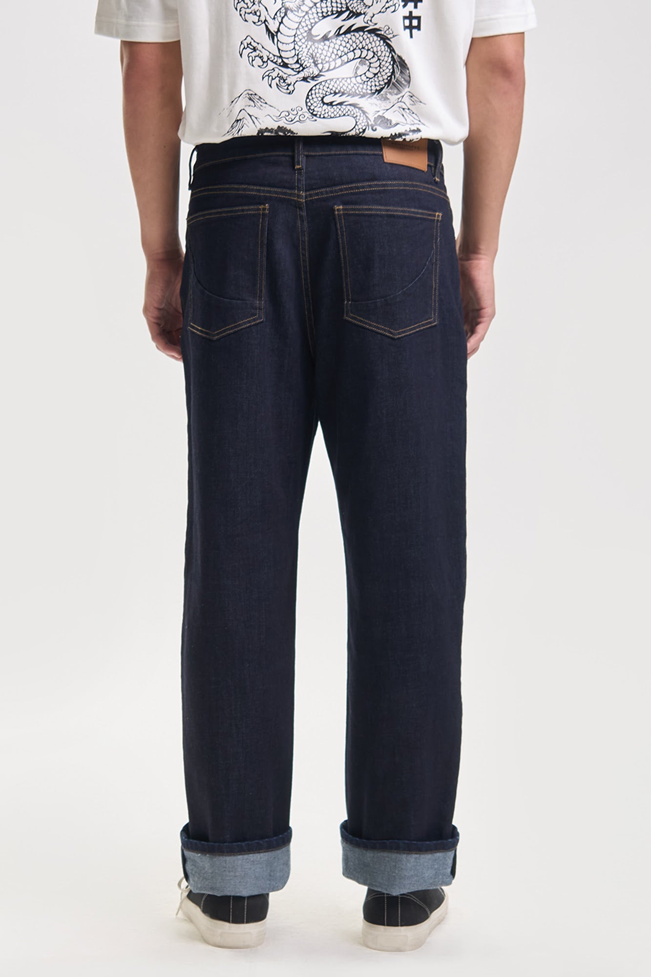 Straight Fit Turn-Up Hem Jeans