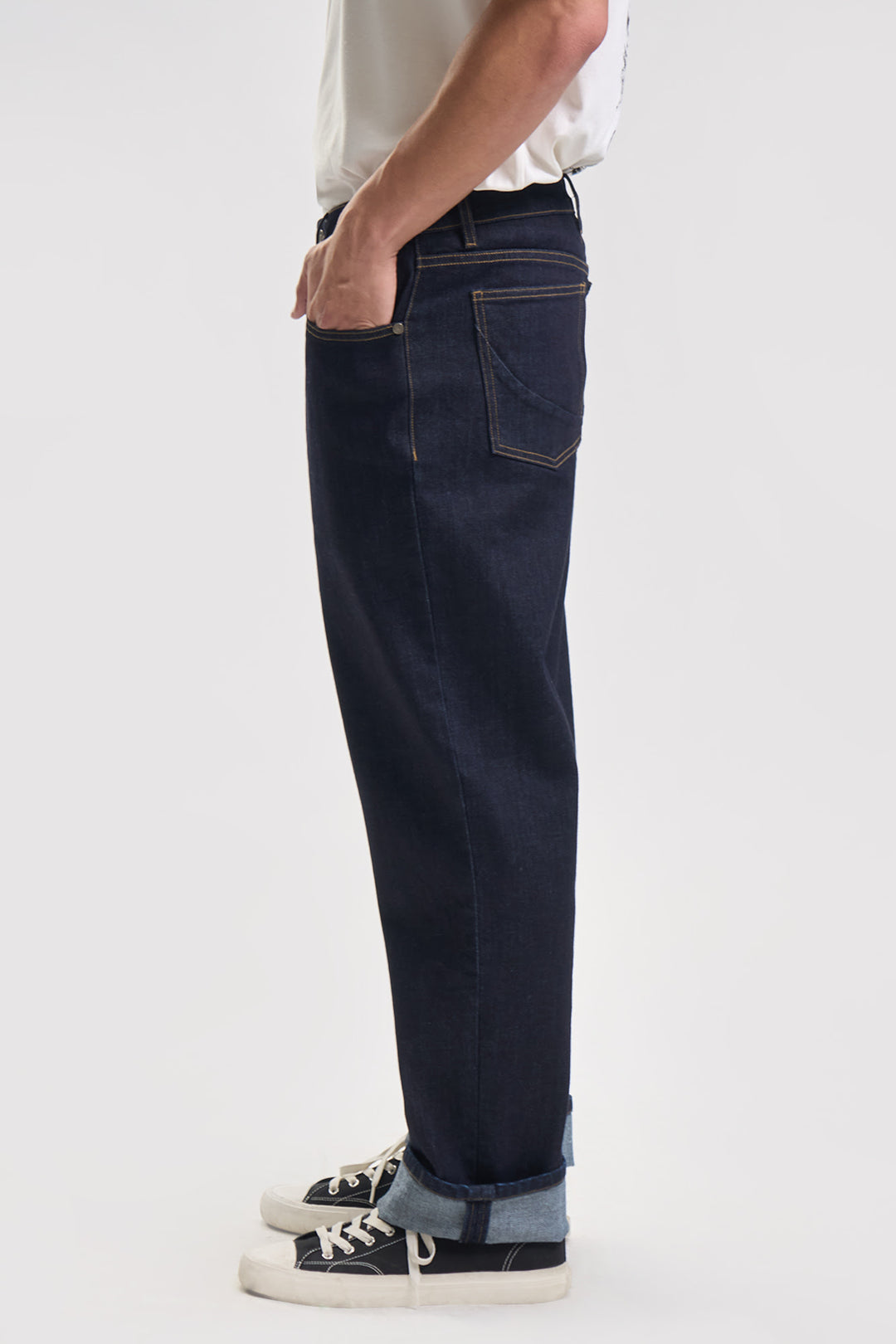 Straight Fit Turn-Up Hem Jeans