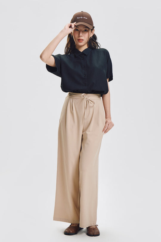Wide Pull-On Pleated Pants