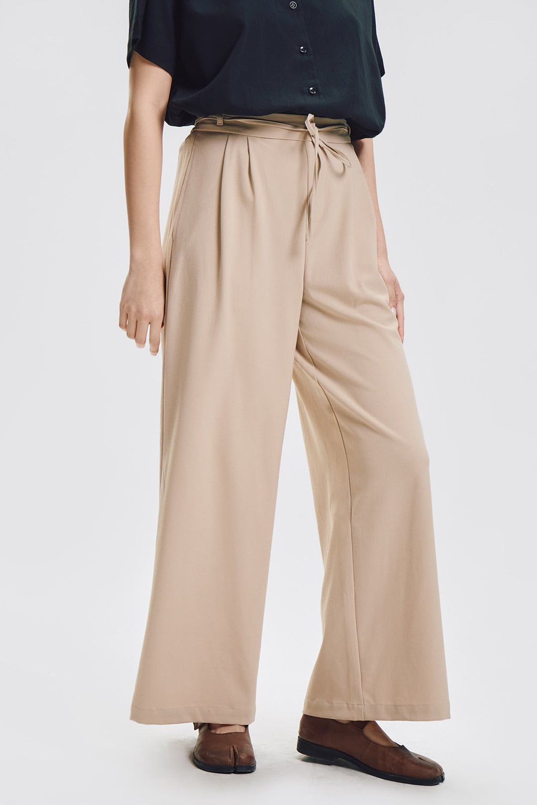 Wide Pull-On Pleated Pants