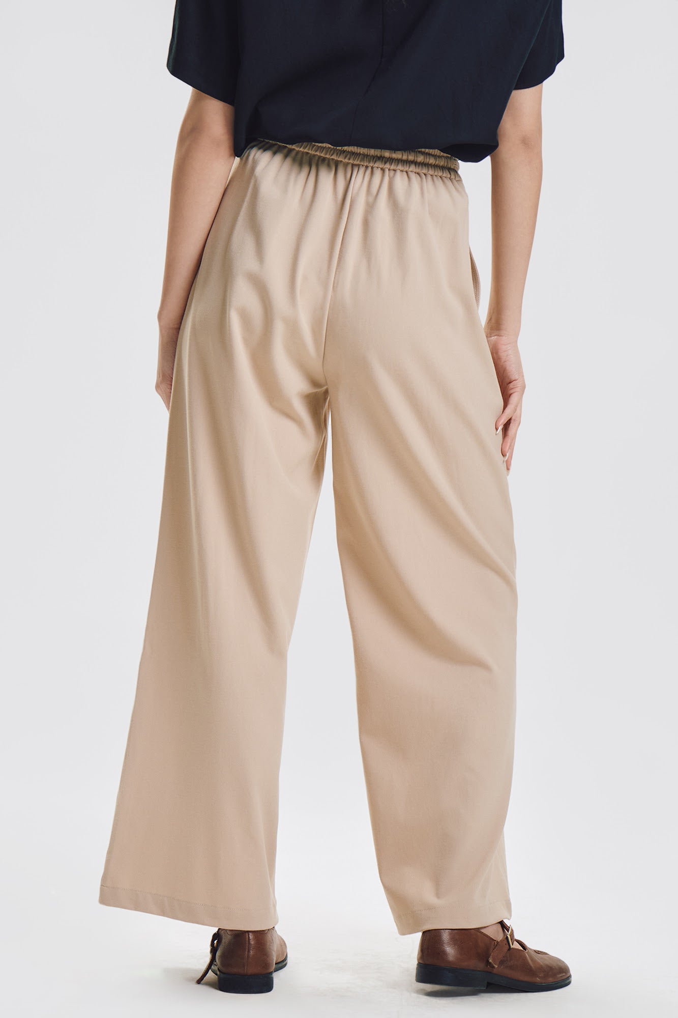 Wide Pull-On Pleated Pants