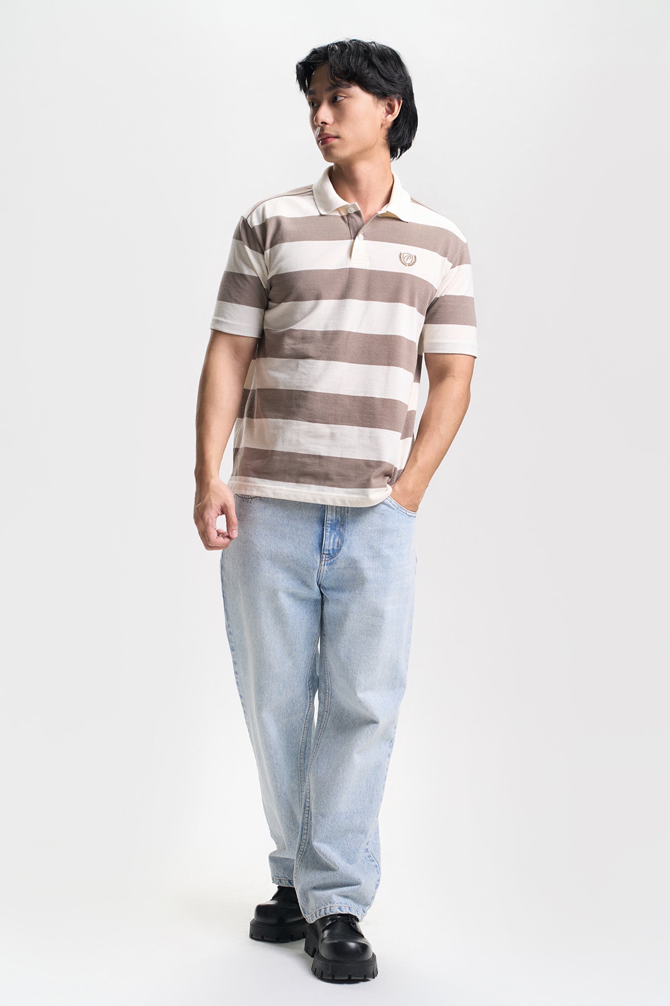Stripes Relaxed Polo with Embroidery