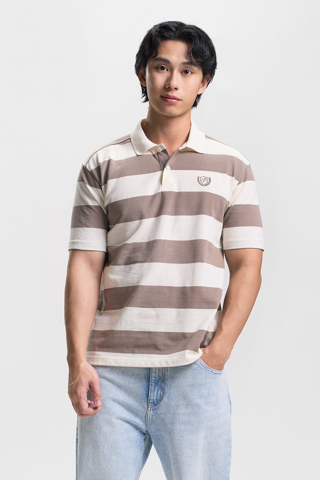 Stripes Relaxed Polo with Embroidery