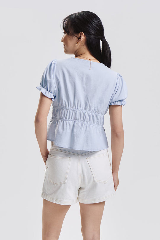 Short Puff Sleeve Blouse with Tie Details