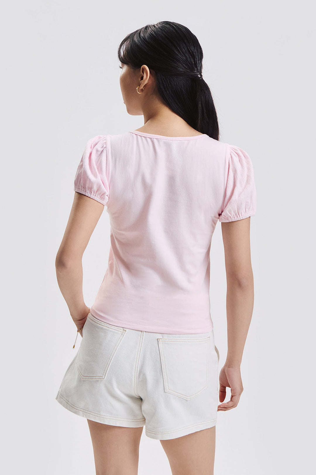 Cropped Pointelle Puff Sleeve Top