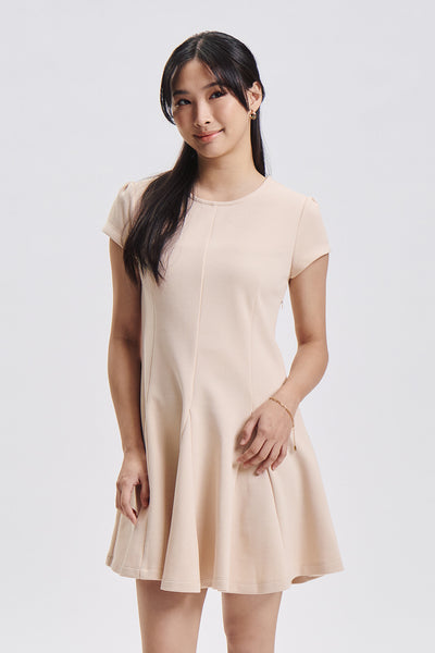 Cap Sleeve Box Pleat Mini Dress