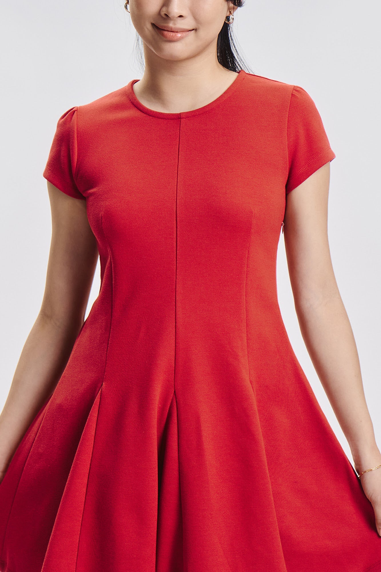 Cap Sleeve Box Pleat Mini Dress