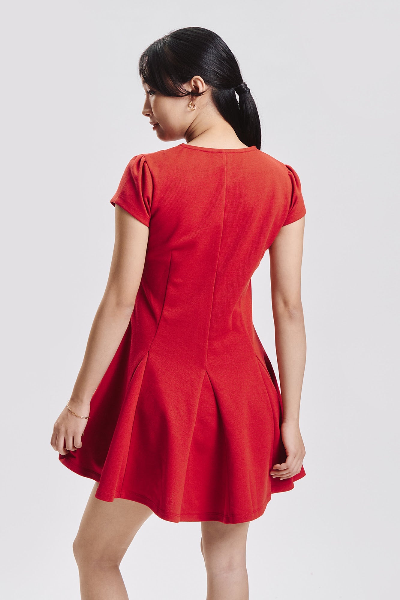 Cap Sleeve Box Pleat Mini Dress