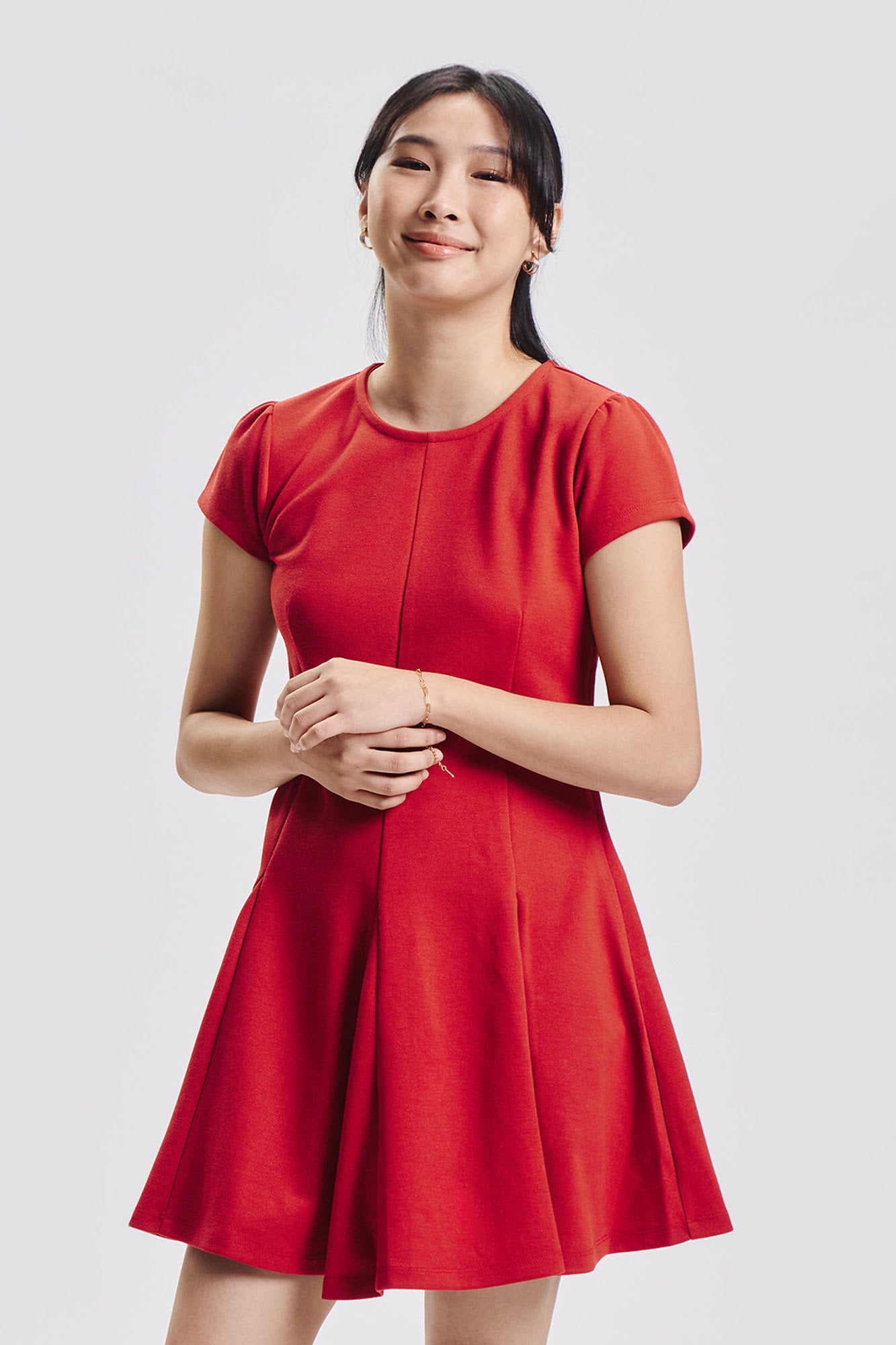 Cap Sleeve Box Pleat Mini Dress