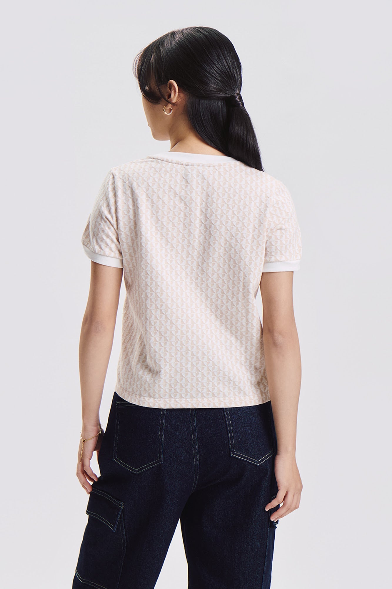 Hearts Print Henley Jacquard Top