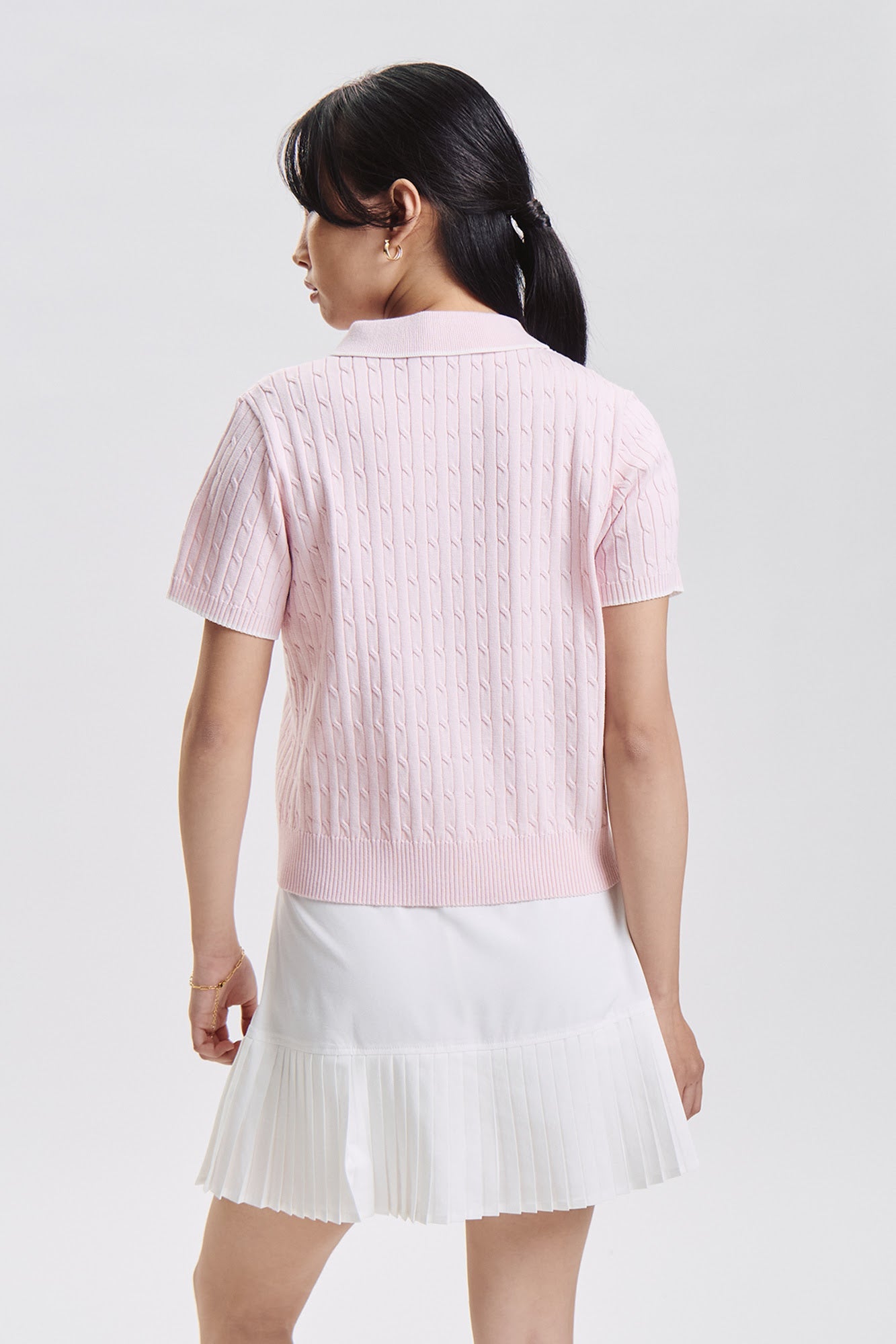 Relaxed Cable Knit Polo with Contrast Tipping