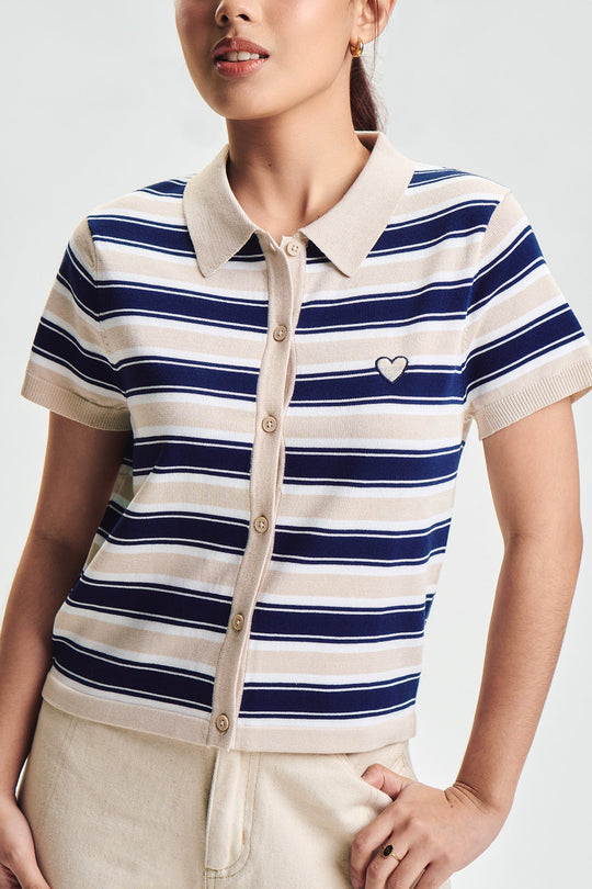 Striped Flat Knit Polo