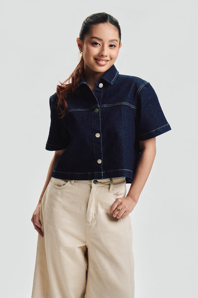Short Sleeve Boxy Denim Shirt