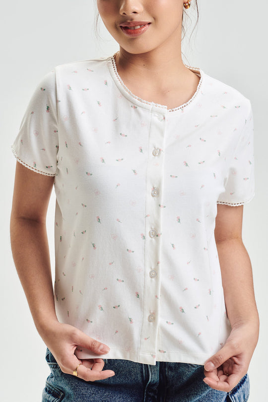 Floral All-Over Print Button Down Top