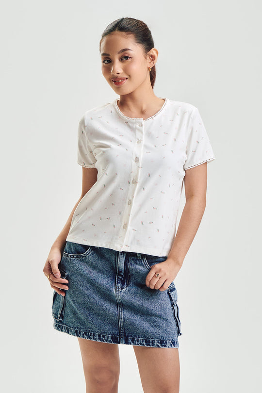 Floral All-Over Print Button Down Top