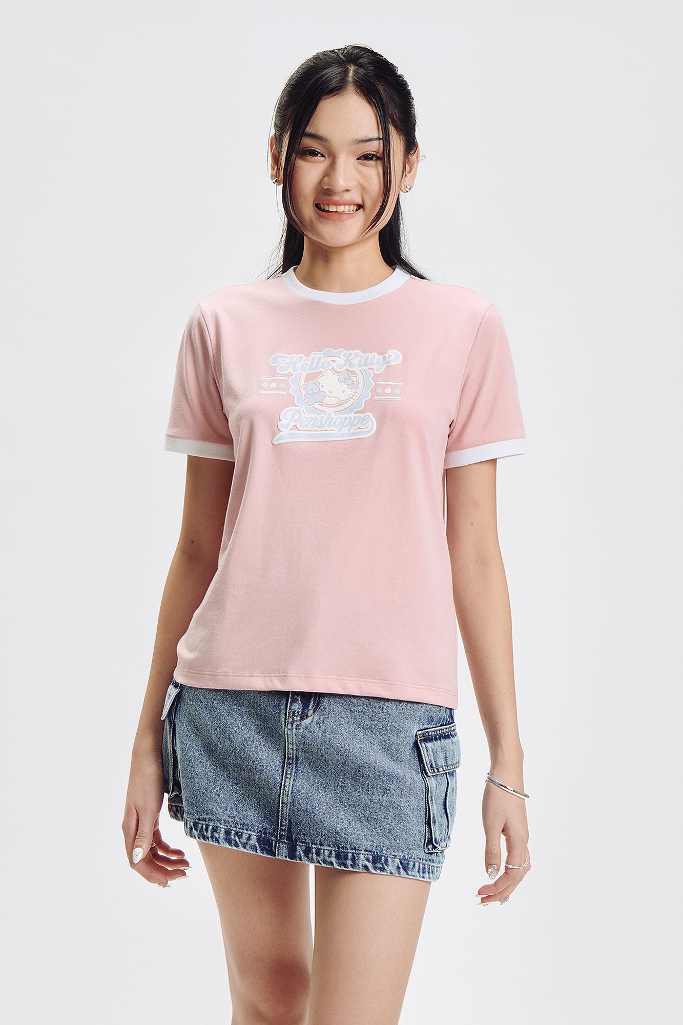Penshoppe ❤️ Hello Kitty Relaxed Ringer Graphic T-Shirt