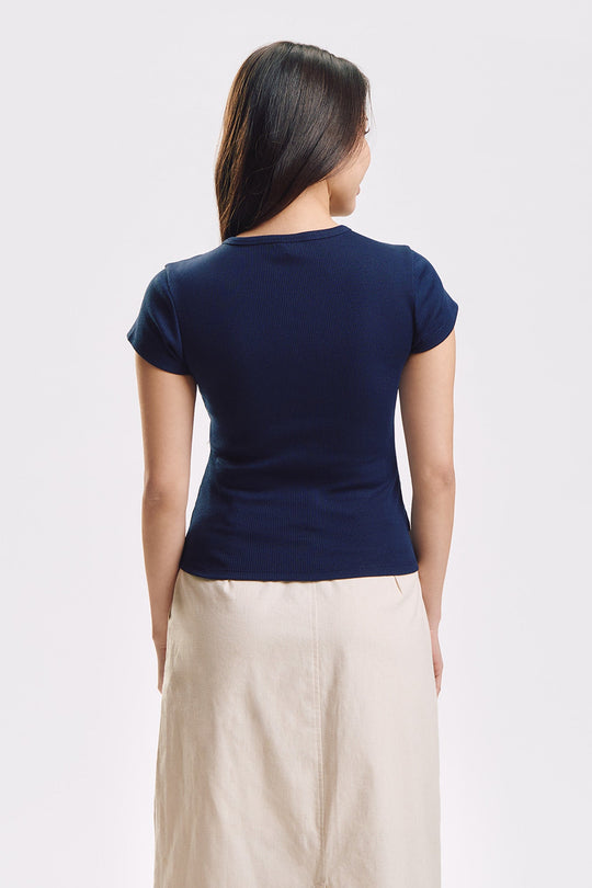 Slim Ribbed Knit T-Shirt with Branding