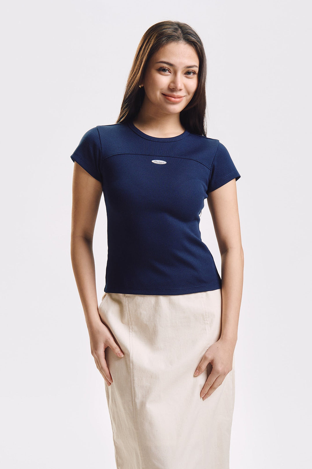 Slim Ribbed Knit T-Shirt with Branding