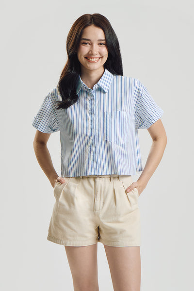 Striped Short Sleeve Button Down Top