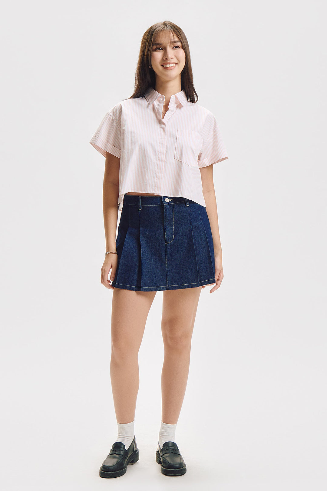 Striped Short Sleeve Button Down Top