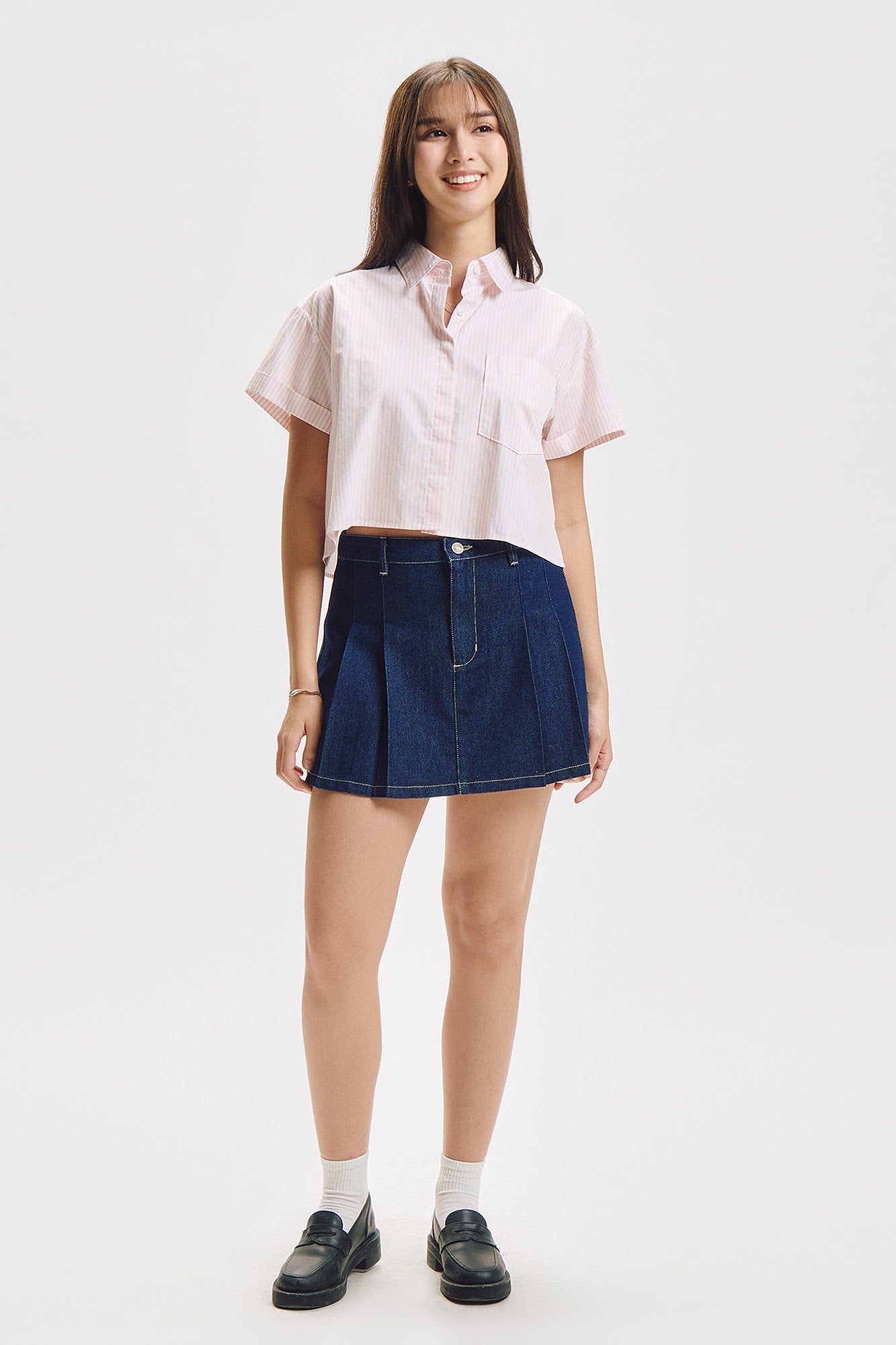 Striped Short Sleeve Button Down Top